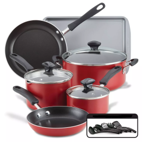 15pc Aluminum Nonstick Cookware Set with Prestige Tools Red