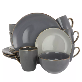 16pc Stoneware Solid Stone Dinnerware Set Gray