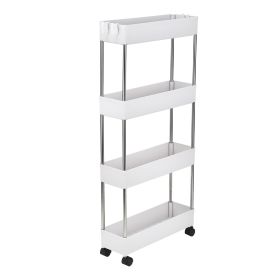 4 Tier Slim Storage Cart Mobile Shelving Unit Organizer Slide Out Storage Rolling Utility Cart Tower Rack for Kitchen Bathroom Laundry Narrow Places,