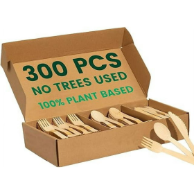 Faithful Supply Bamboo Cutlery Set 300 Ct 120 Forks 100 Spoons & 80 Knives Great for All Occasions