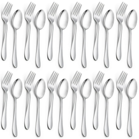 Walchoice 24-Piece Fork and Spoon Set, Stainless Steel Silverware Set for Home & Restaurant, Metal Flatware Cutlery Set, Mirror Polished