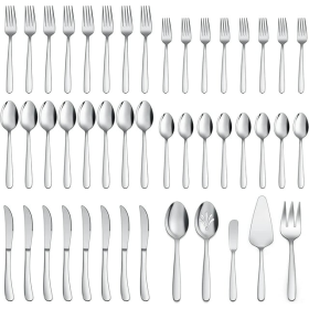 Vesteel 45 Piece Modern Silverware Set with Serving Utensils, Stainless Steel Flatware Cutlery Set for 8, Eating Utensils Tableware Include Forks Kniv