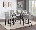 Dining Room Furniture Natural Wooden Round Dining Table 4x High Chairs Gray Fabric Nail heads Trim Storage Shelve 5pc Counter Height Dining Set