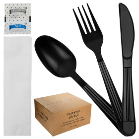 Faithful Supply 50 Black Plastic Silverware Sets - Perfect for Weddings, Birthdays and Events