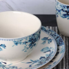 16pc Stoneware Antique Garden Dinnerware Set Blue