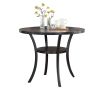 Dining Room Furniture Natural Wooden Round Dining Table 4x High Chairs Gray Fabric Nail heads Trim Storage Shelve 5pc Counter Height Dining Set