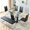 63" Dining Table Set, 6-piece Kitchen Dining Room Table with Glass Tabletop and V-shaped MDF Base, Modern Kitchen Table for Dining Room