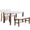 4-Piece Modern Dining Furniture Set, 4-Person Space-Saving Dinette for Kitchen, 46" Faux Marble Style Table and 2 Upholstered Chairs & Bench with Wood