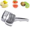 1pc Tomato Lemon Slicer Holder; Round Fruits Onion Shredder Cutter Guide Tongs With Handle; Stainless Steel Kitchen Cutting Potato Lime Food Stand