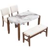 4-Piece Modern Dining Furniture Set, 4-Person Space-Saving Dinette for Kitchen, 46" Faux Marble Style Table and 2 Upholstered Chairs & Bench with Wood