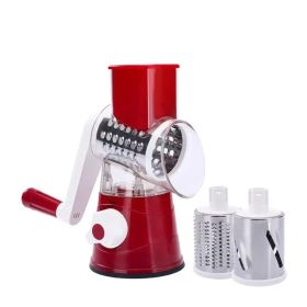 Multifunctional Roller Vegetable Cutter Hand Crank Home Kitchen Shredder Potato Grater (Color: Red)