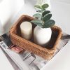 3pcs Hand-Woven Rattan Wicker Basket Fruit Tea Snack Bread Basket Cosmetic Rectangular Storage Box Household Kitchen Room Supply